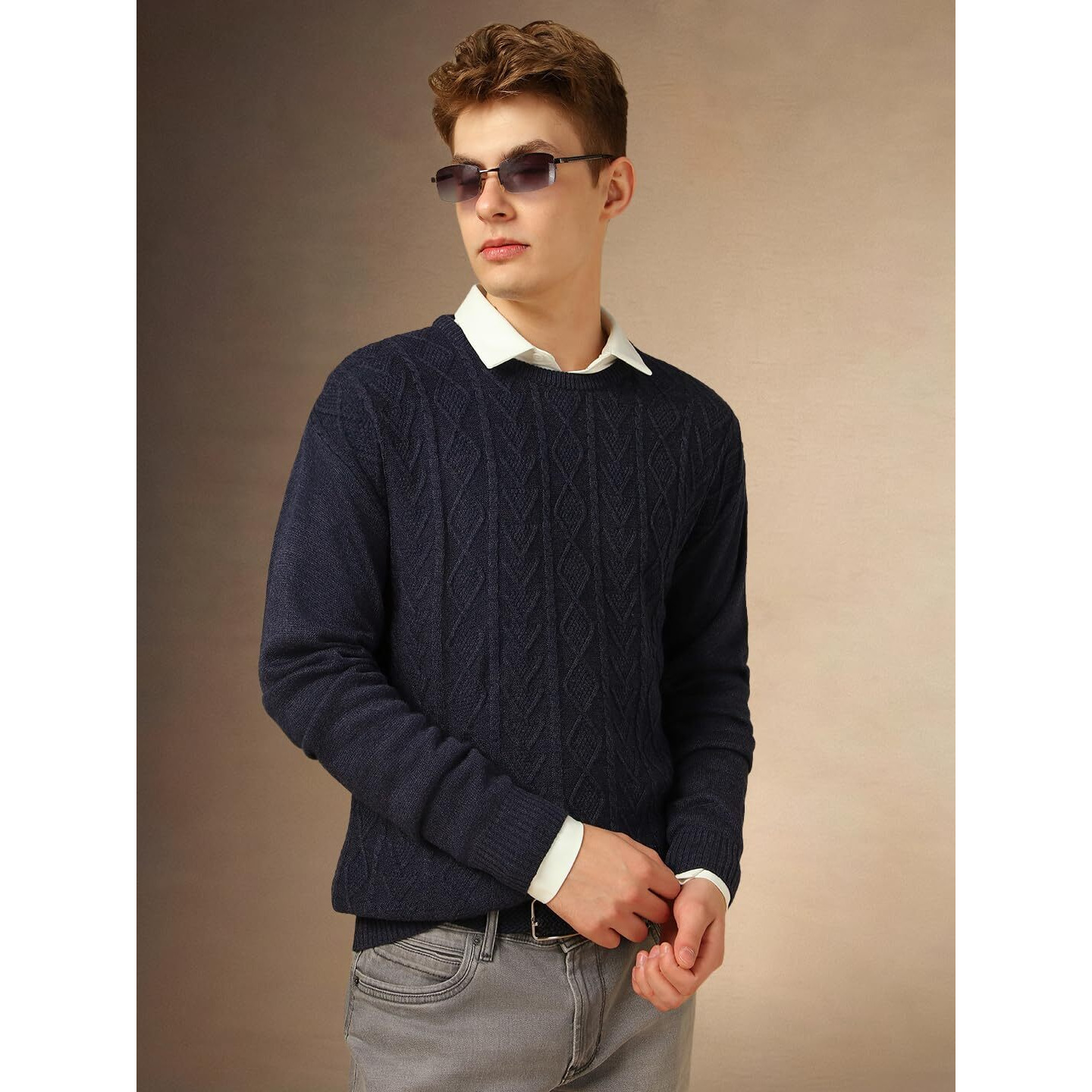 Dennis Lingo Men Regular Fit Acrylic Full Sleeves Solid Sweaters