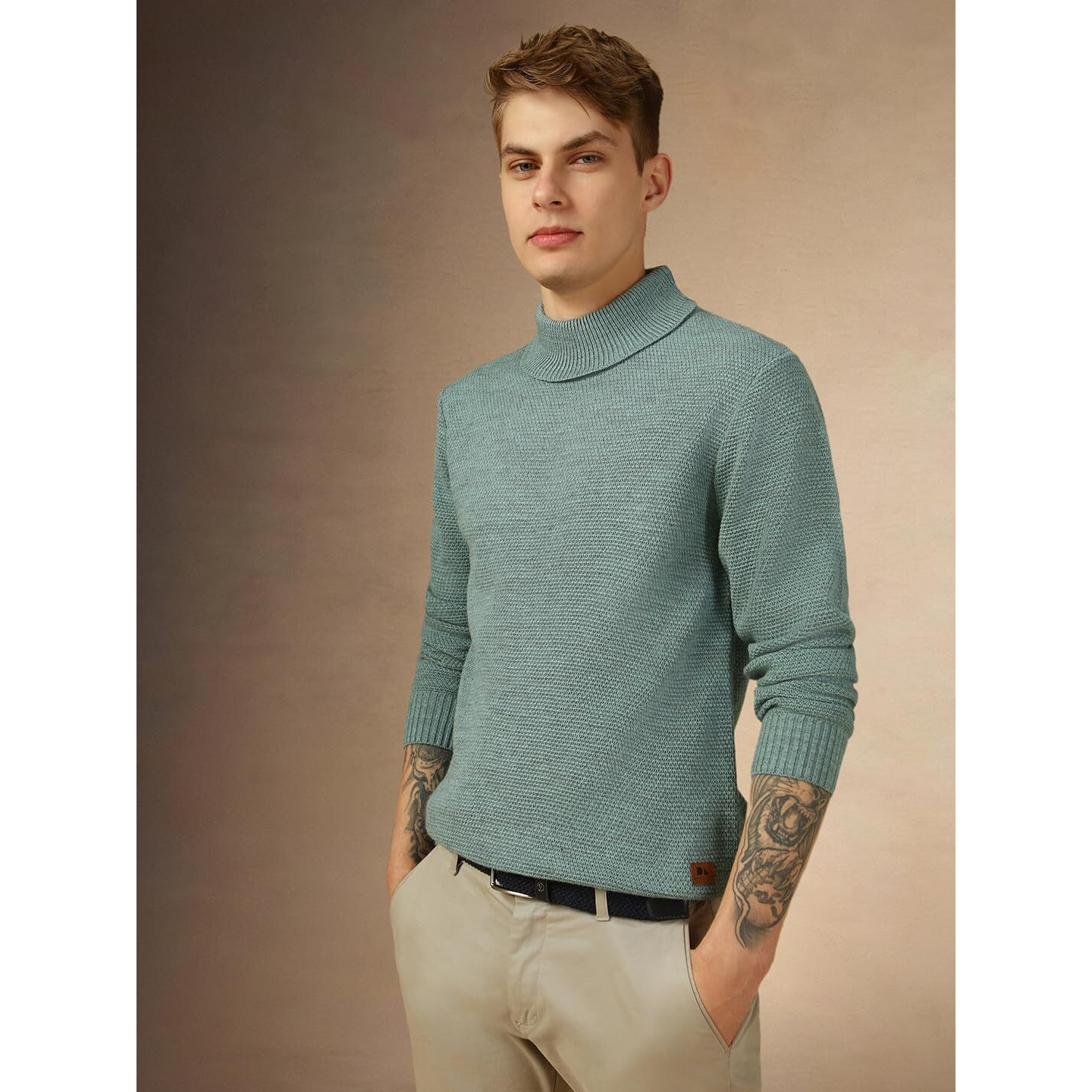 Dennis Lingo Men Purple Solid Slim Fit Full Sleeve Turtle Neck Pullover Sweater