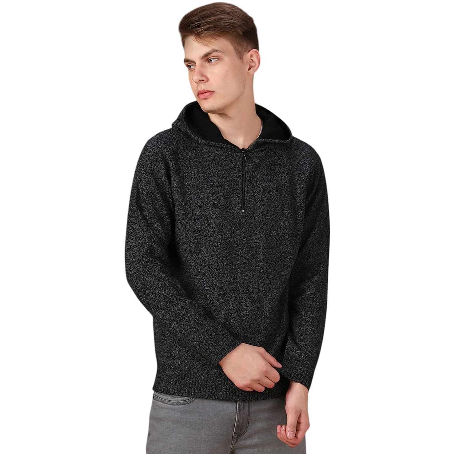 Dennis Lingo Men Solid Acrylic Regular-Fit Full-Sleeves Sweater Grey Melange