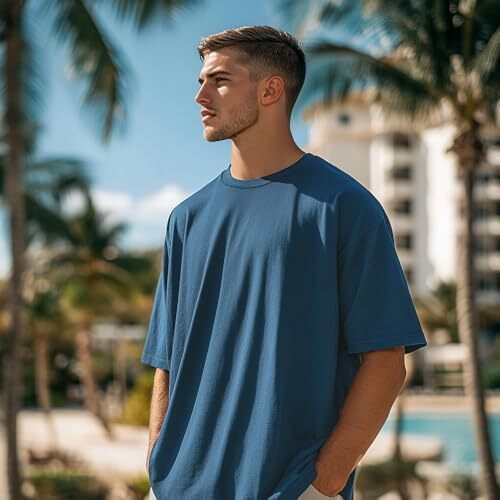 Nobero Cotton Men's Oversized Fit T-Shirt (1M-Twrt-C0748_Marine Medium), Blue