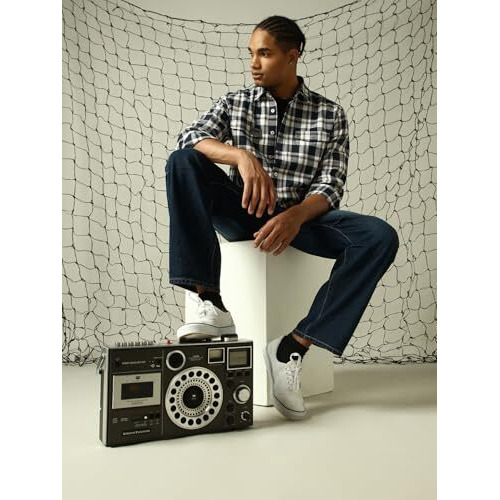 Hubberholme Men Check Cotton Oversized Fit Collar Long Sleeve Shirts 15 Navy