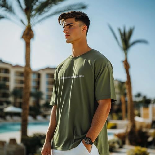 Nobero Cotton Men's Oversized Fit T-Shirt (1M-Twrt-C0748_Olive Green Xl)
