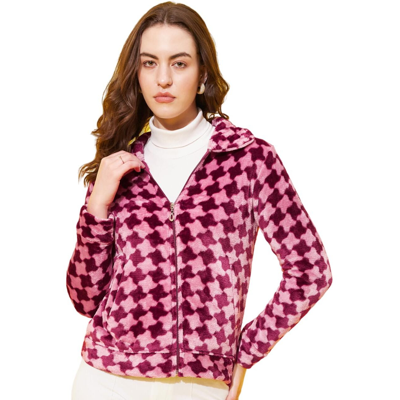 Modeve Full Sleeve Self Design Women Jacket-Wine