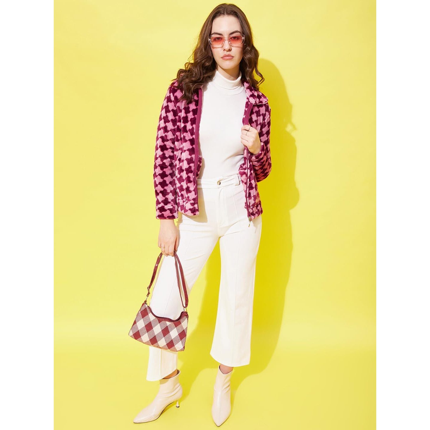 Modeve Full Sleeve Self Design Women Jacket-Wine