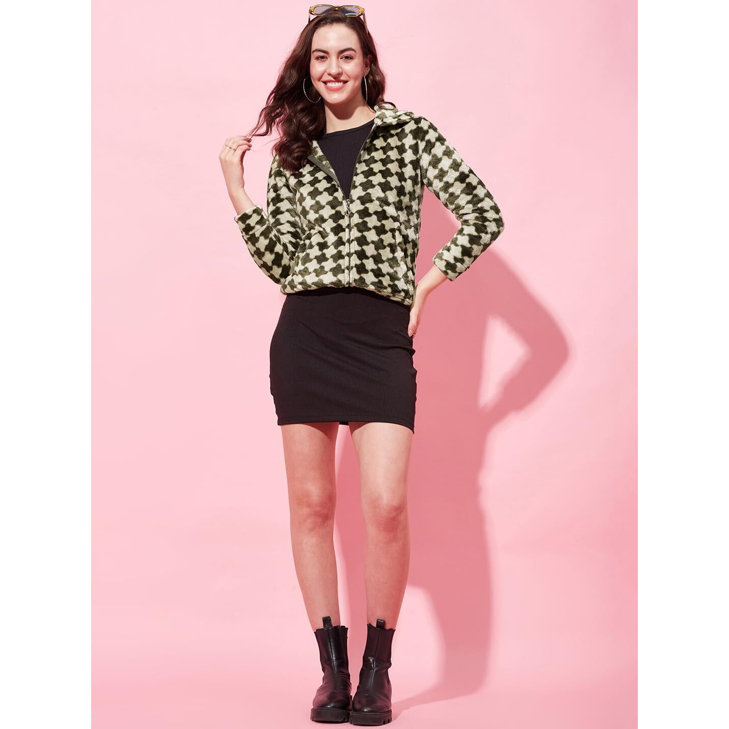 Modeve Full Sleeve Self Design Women Jacket-Olive