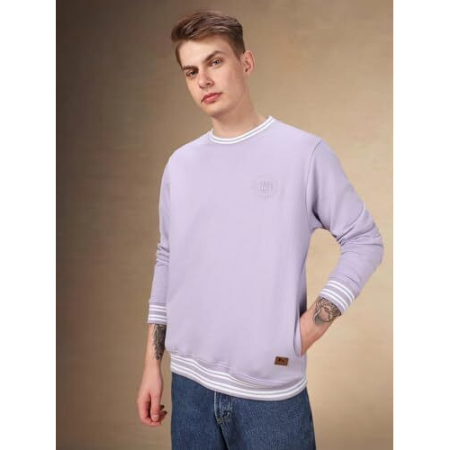 Dennis Lingo Men Solid Polycotton Regular Fit Full Sleeves Pullover Sweatshirts Lavender