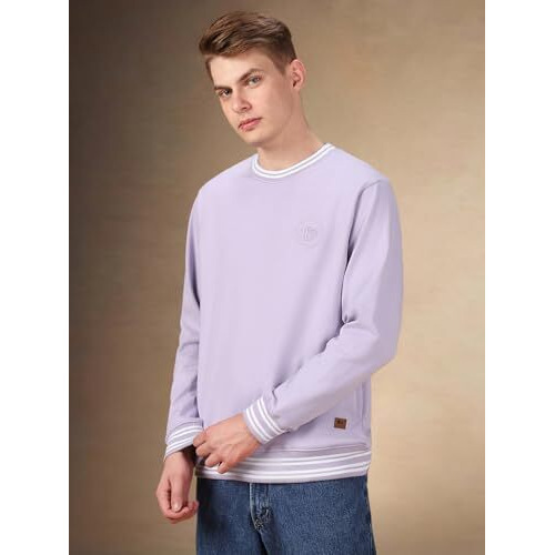 Dennis Lingo Men Solid Polycotton Regular Fit Full Sleeves Pullover Sweatshirts Lavender
