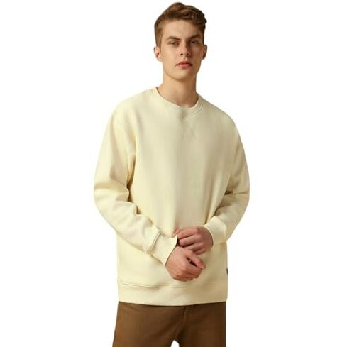 Dennis Lingo Men Off-White Solid Relaxed Fit Full Sleeve Mock Collar Sweatshirt