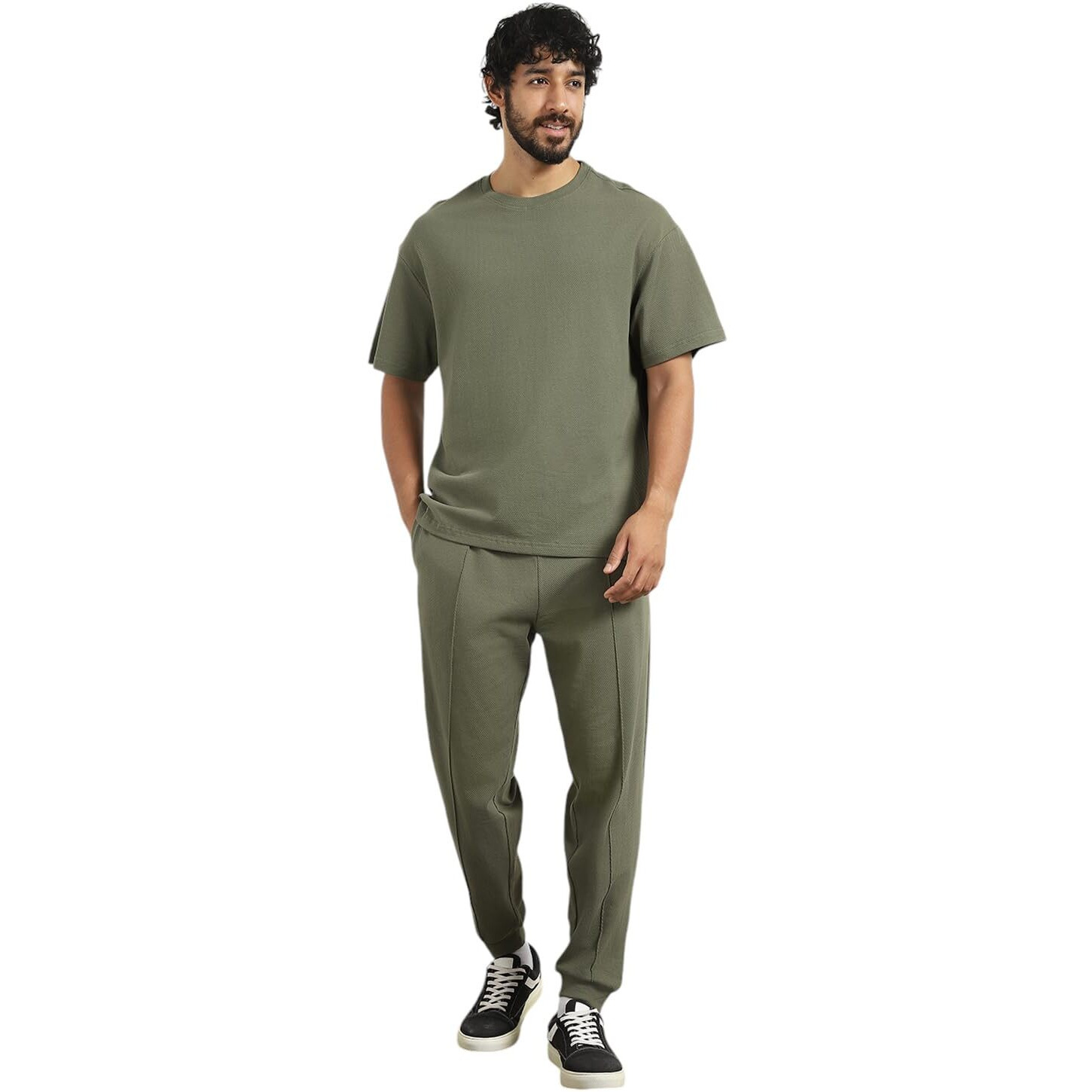 Moses Olive Oversized T-Shirt & Joggers Co Ord Set(1M-Lwcs-R0079-Og7_Olive Green_3Xl)