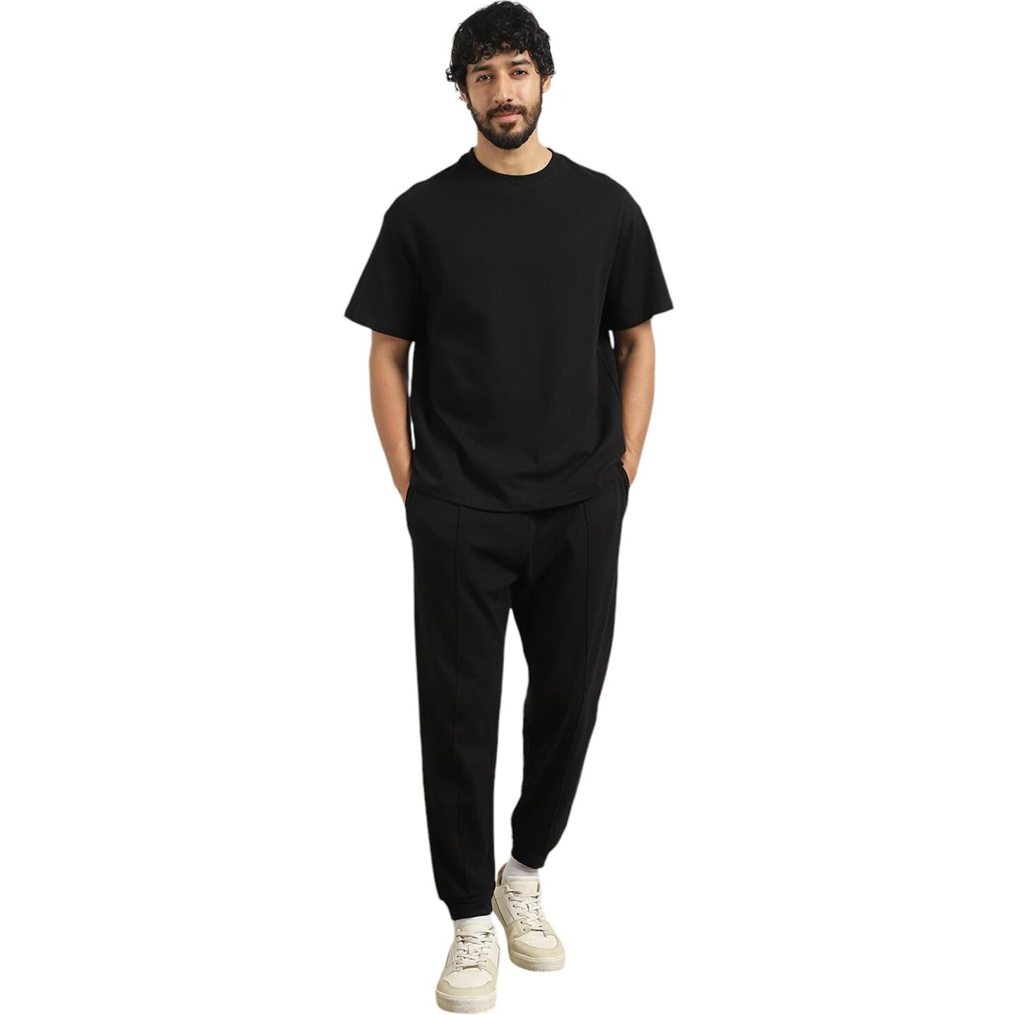Moses Black Oversized T-Shirt & Joggers Co Ord Set(1M-Lwcs-R0079-Bl3_Black_M)