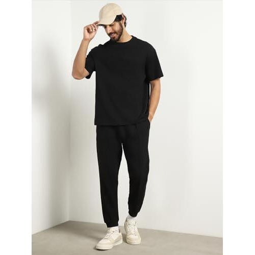 Moses Black Oversized T-Shirt & Joggers Co Ord Set(1M-Lwcs-R0079-Bl4_Black_L)
