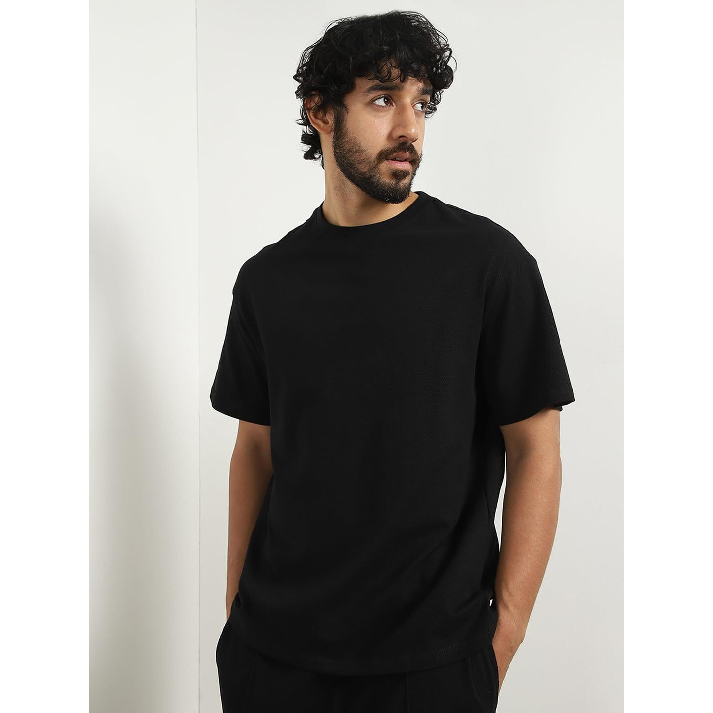 Moses Black Oversized T-Shirt & Joggers Co Ord Set(1M-Lwcs-R0079-Bl4_Black_L)