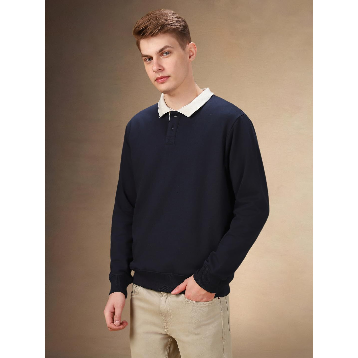 Dennis Lingo Men Solid Polycotton Regular-Fit Full Sleeves Pullover Sweatshirts Navy Blue