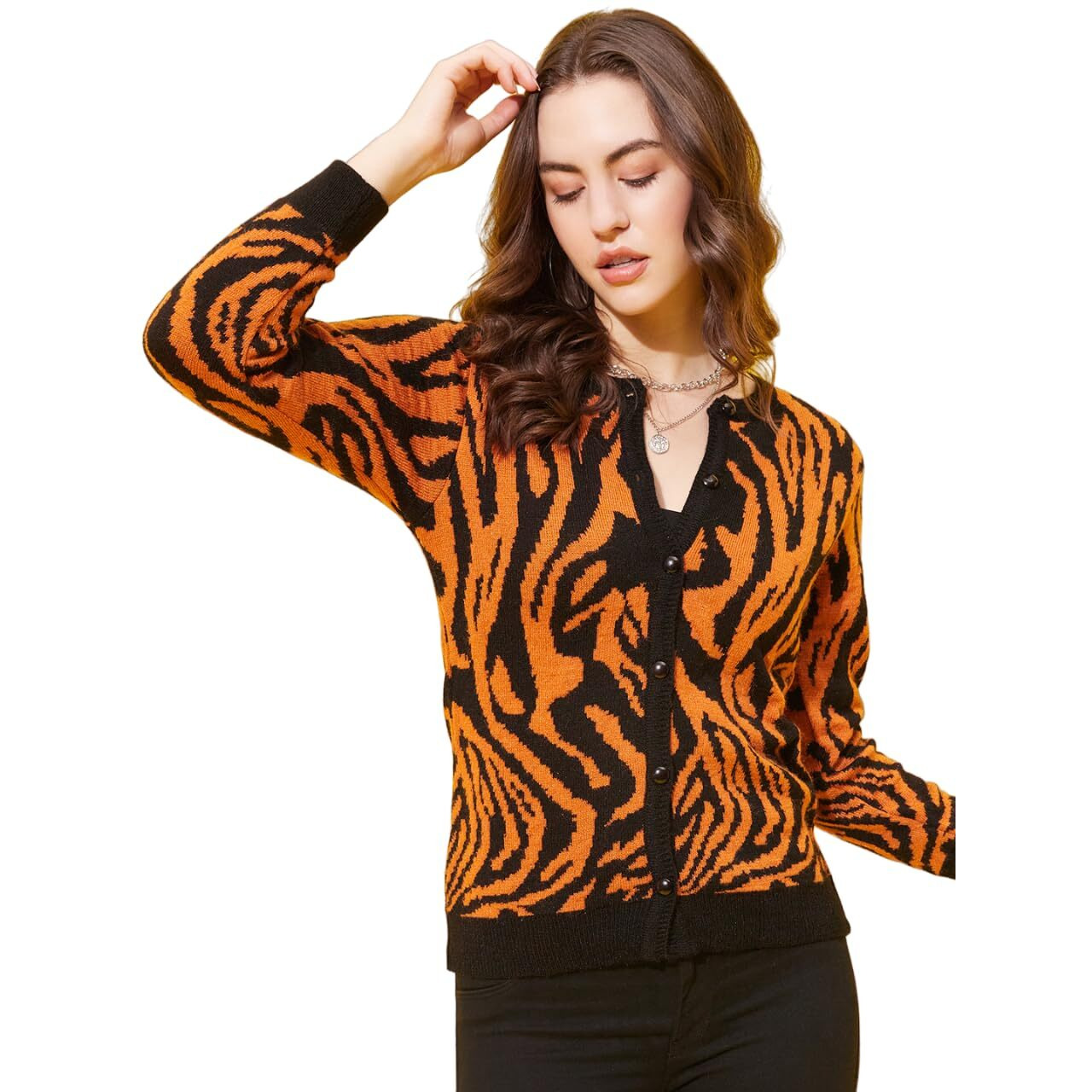 Modeve Animal Print Casual Women Rust Sweater