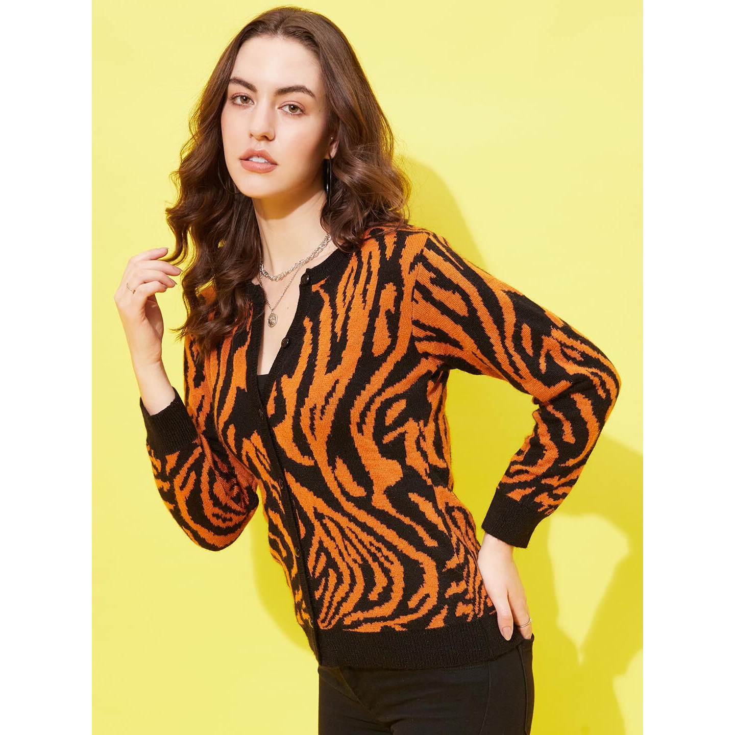 Modeve Animal Print Casual Women Rust Sweater