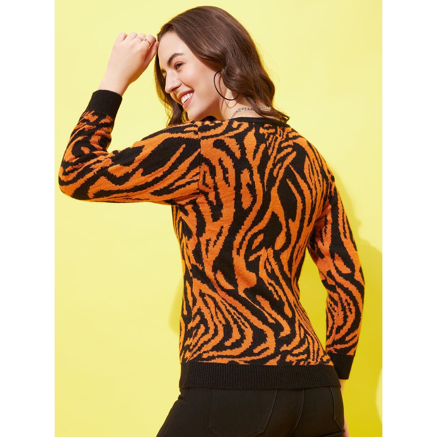 Modeve Animal Print Casual Women Rust Sweater