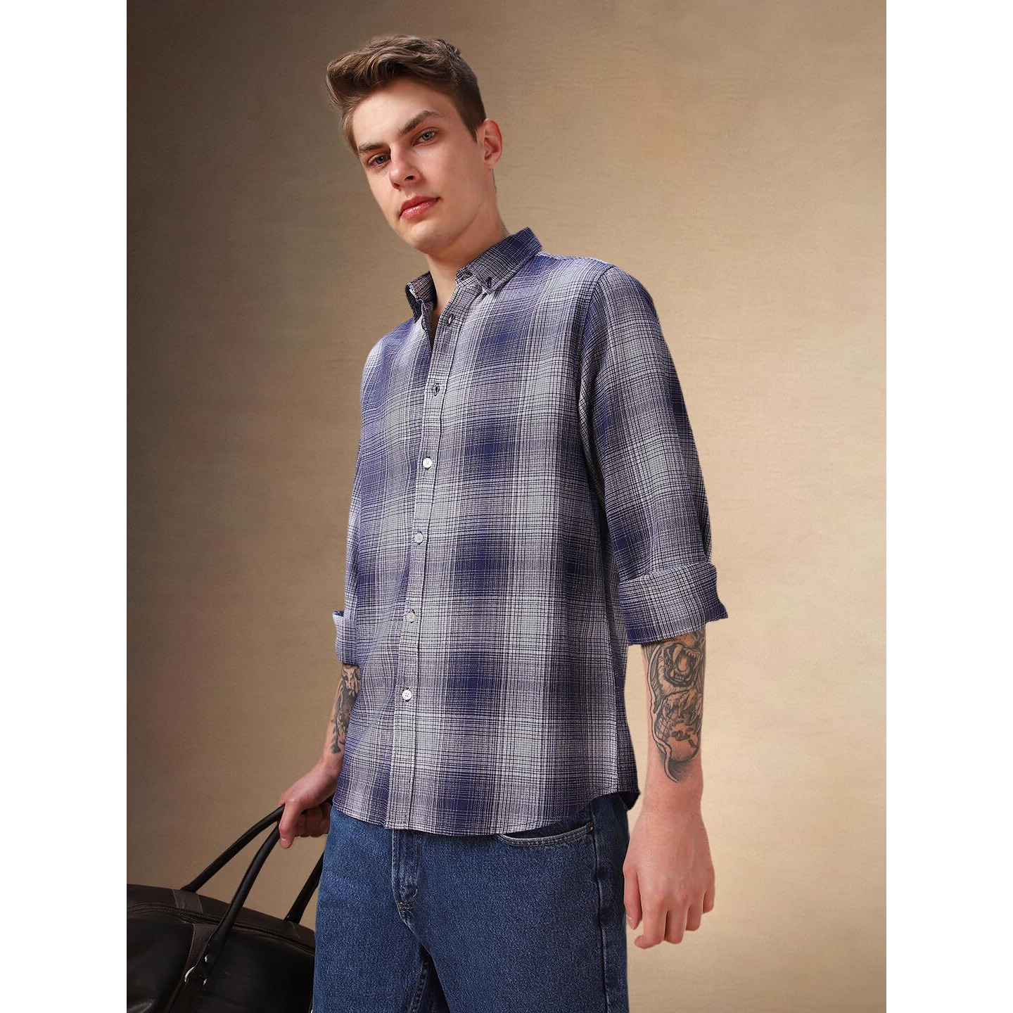 Dennis Lingo Blue Checks Cotton Regular-Fit Full-Sleeve Men Shirts