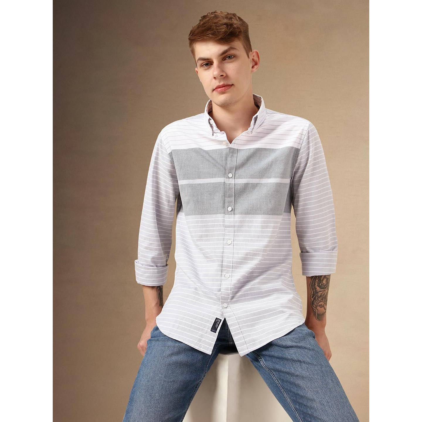 Dennis Lingo Men Blue 100% Cotton Full Sleeve Button Down Collar Stripes Shirts