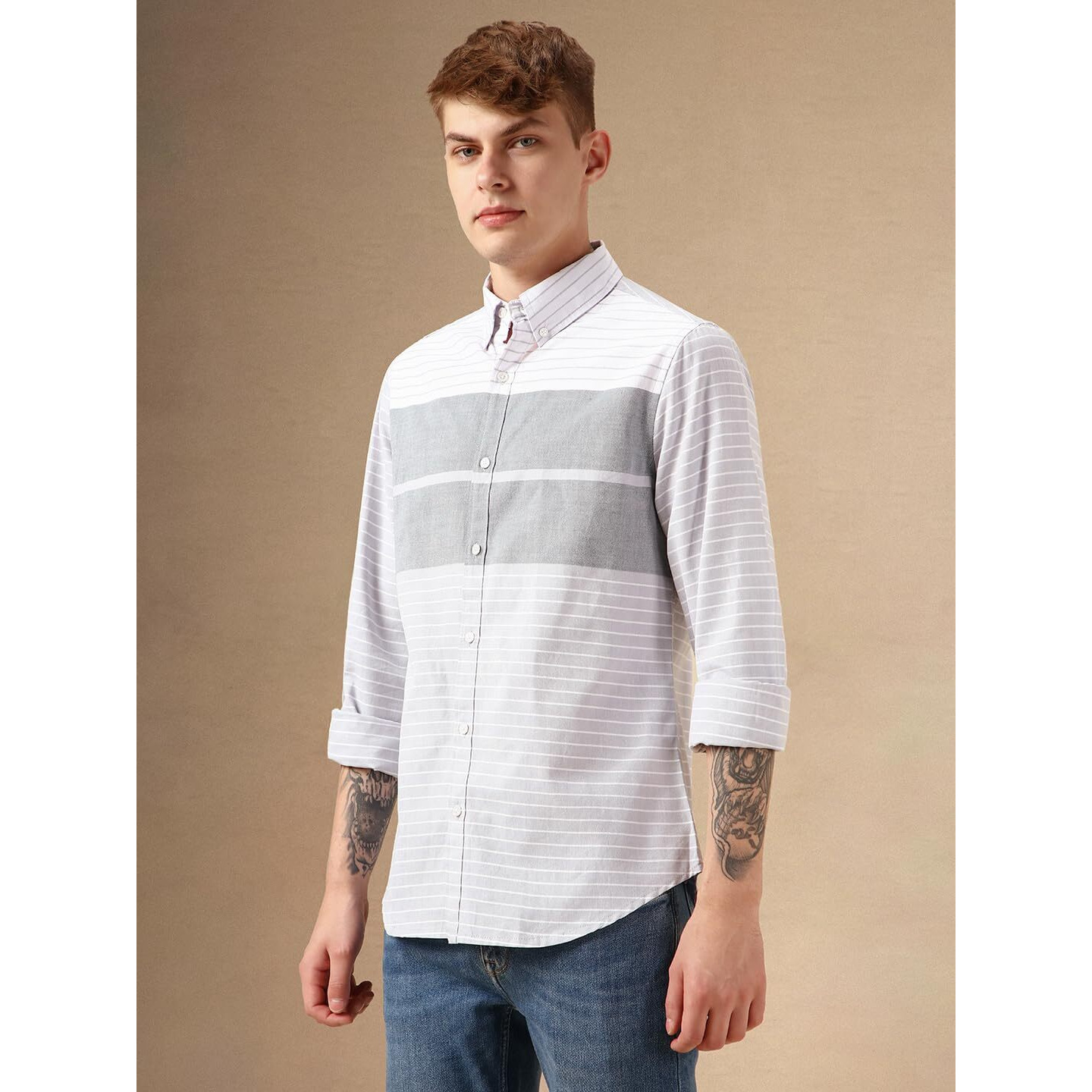 Dennis Lingo Men Blue 100% Cotton Full Sleeve Button Down Collar Stripes Shirts