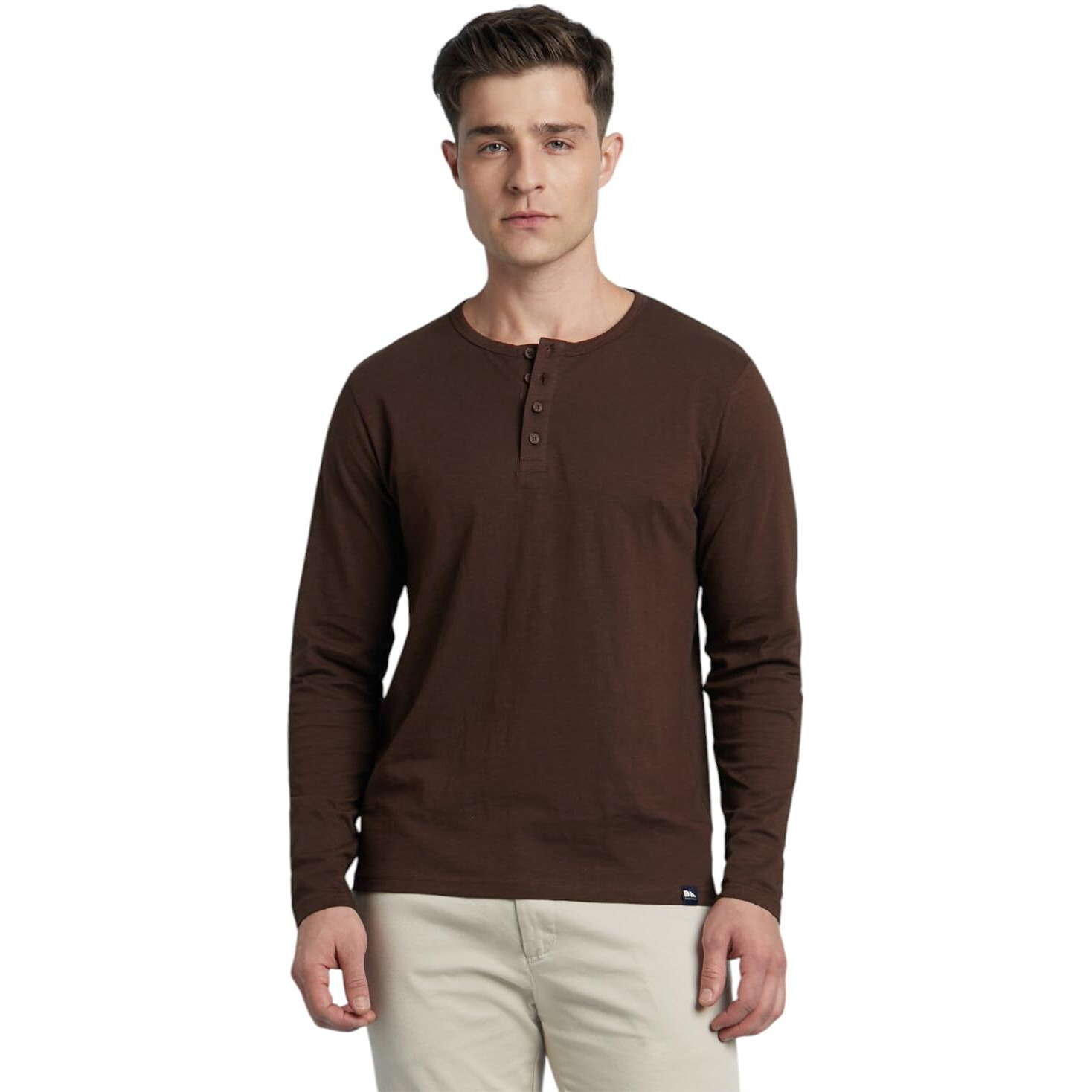 Dennis Lingo Cotton Slub Regular Fit Solid T-Shirts For Men Brown
