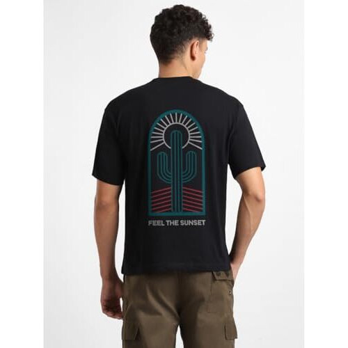Nobero Men's Graphic Print Oversized Fit T-Shirt (1M-Twrt-C0838-Pal_Black