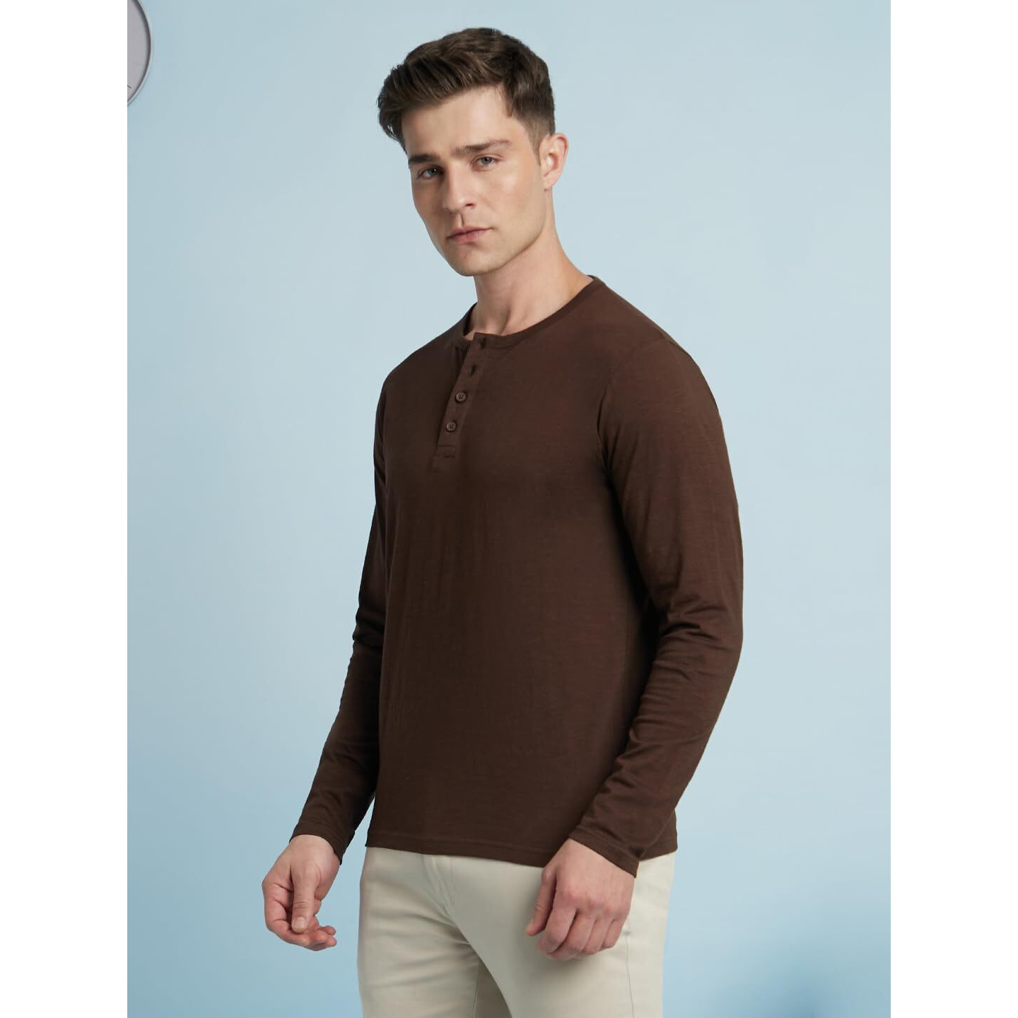 Dennis Lingo Cotton Slub Regular Fit Solid T-Shirts For Men Brown