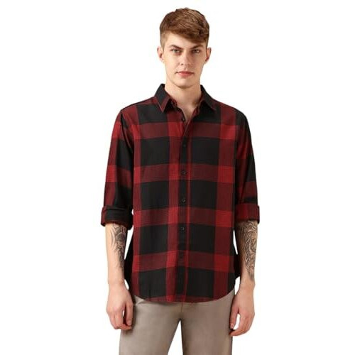 Dennis Lingo Men Navy Blue 100% Cotton Full Sleeve Spread Collar Checks Shirts_Dlmshjas24013_Nv