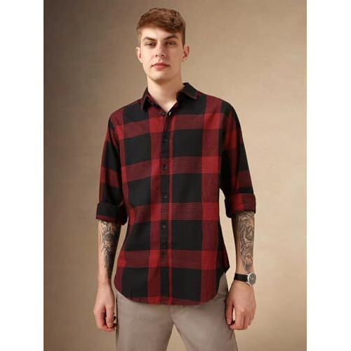 Dennis Lingo Men Navy Blue 100% Cotton Full Sleeve Spread Collar Checks Shirts_Dlmshjas24013_Nv