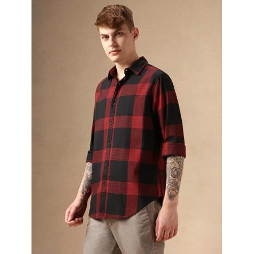 Dennis Lingo Men Navy Blue 100% Cotton Full Sleeve Spread Collar Checks Shirts_Dlmshjas24013_Nv