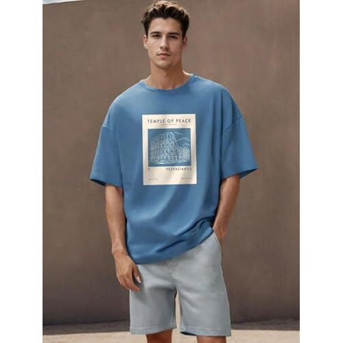 Nobero Men's Graphic Print Oversized Fit T-Shirt (1M-Twts-C0933-X_Marine / Olive Green