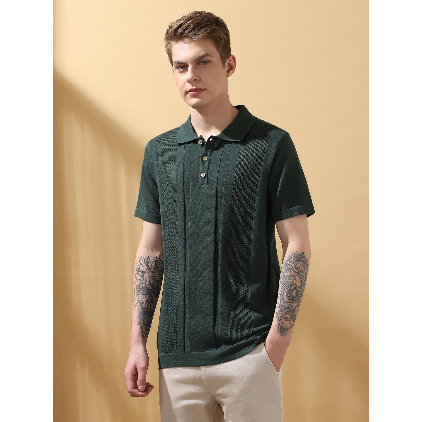 Dennis Lingo Men Regular Fit Green Half Sleeve Cotton T-Shirt