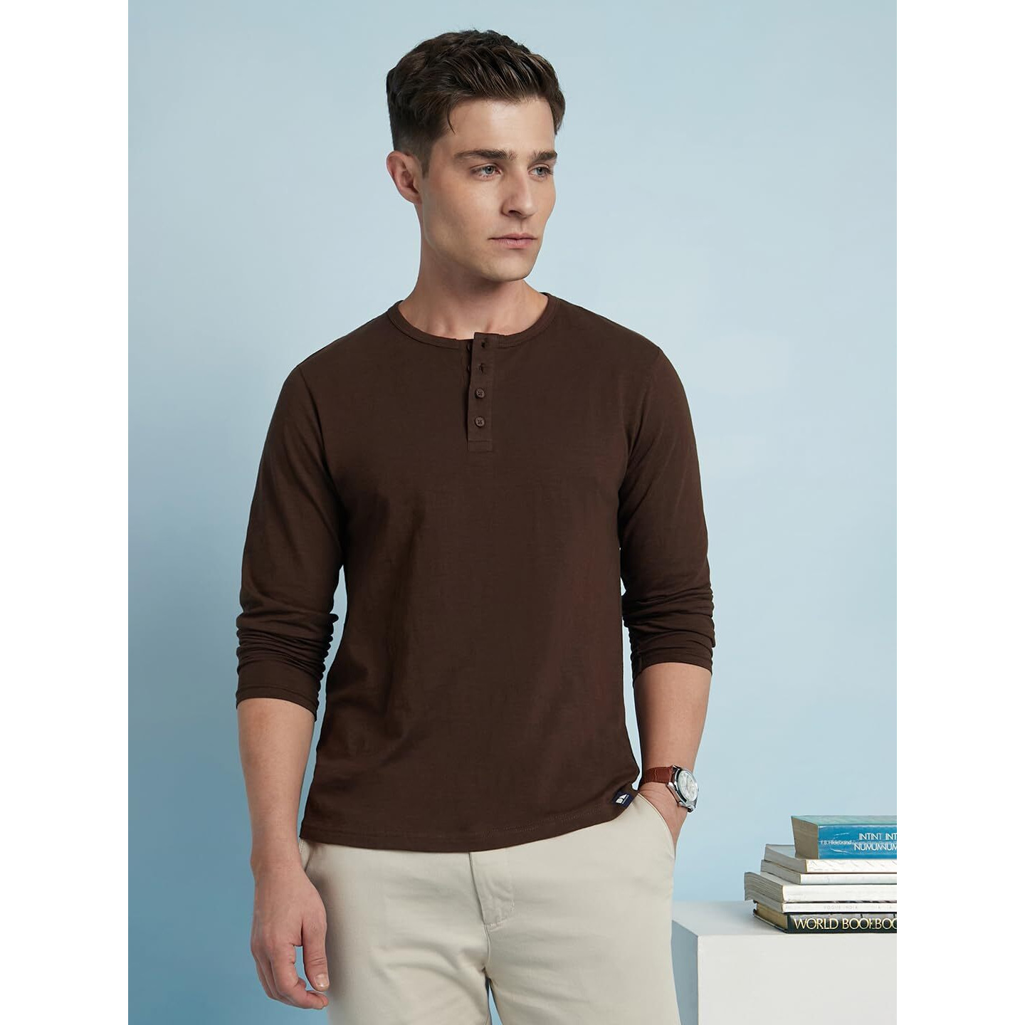 Dennis Lingo Cotton Slub Regular Fit Solid T-Shirts For Men Brown