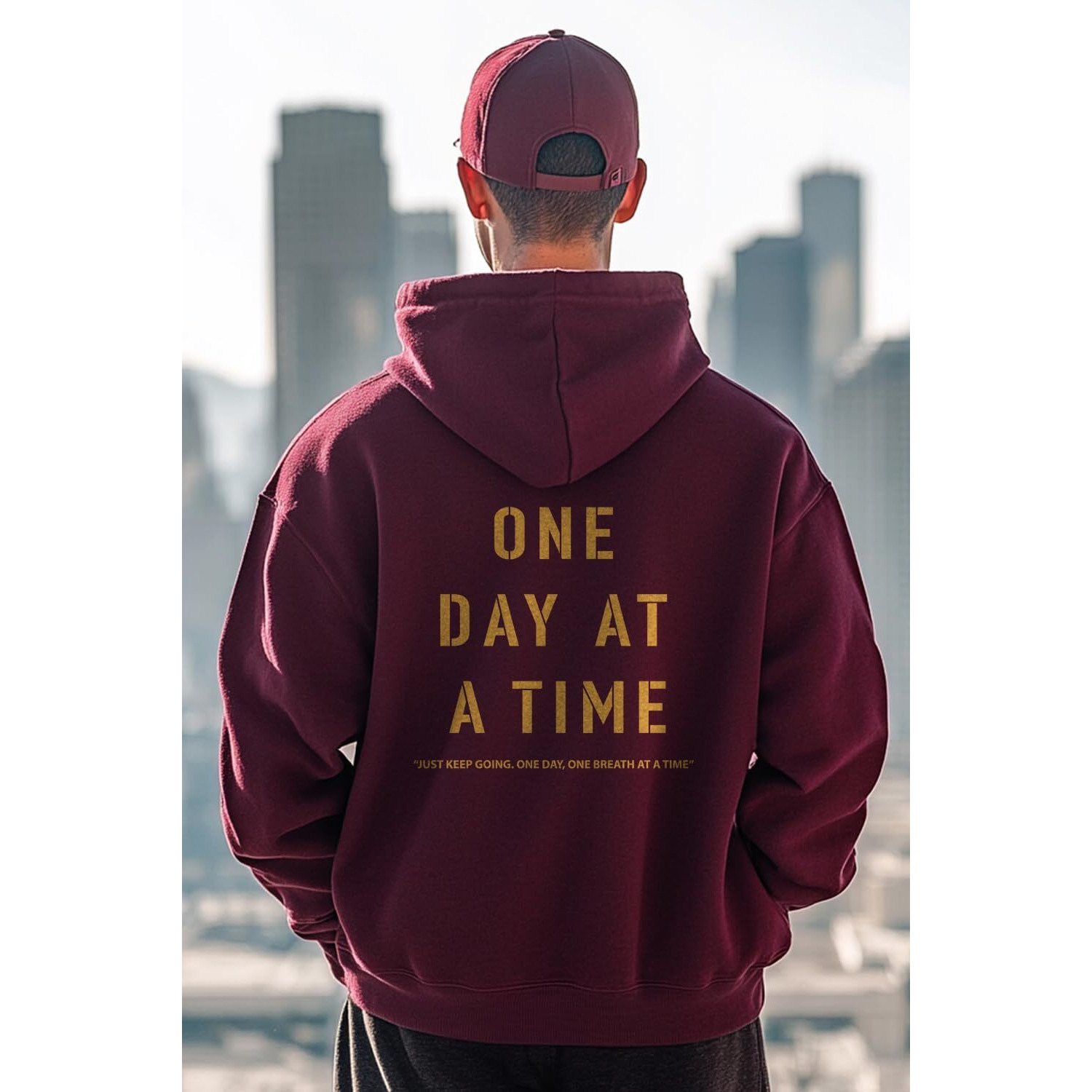 Nobero Men's Cotton Neck Hooded Oversized Fit Sweatshirt (1M-Twrh-C0272_Maroon, X_Large)