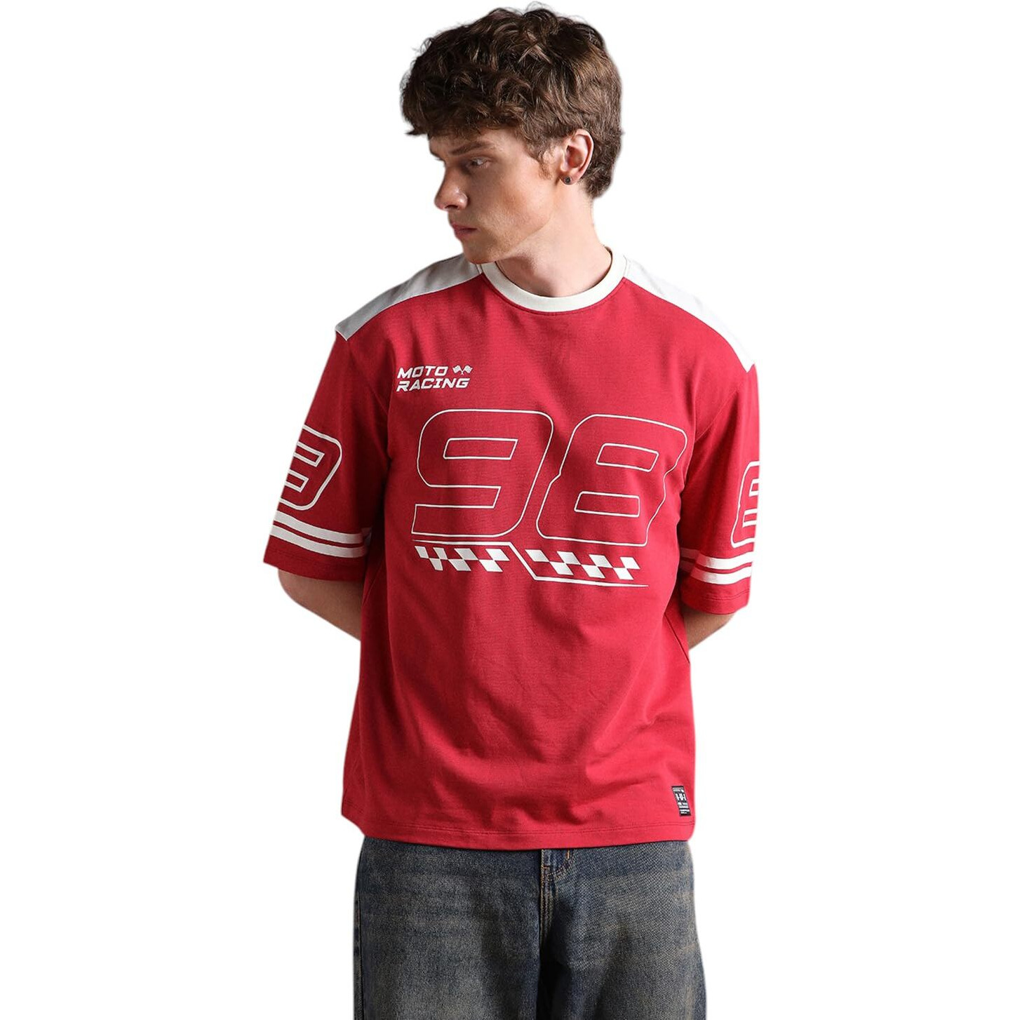 Hubberholme Men Printed Oversized Round Neck Half Sleeves Tshirts 24 Red