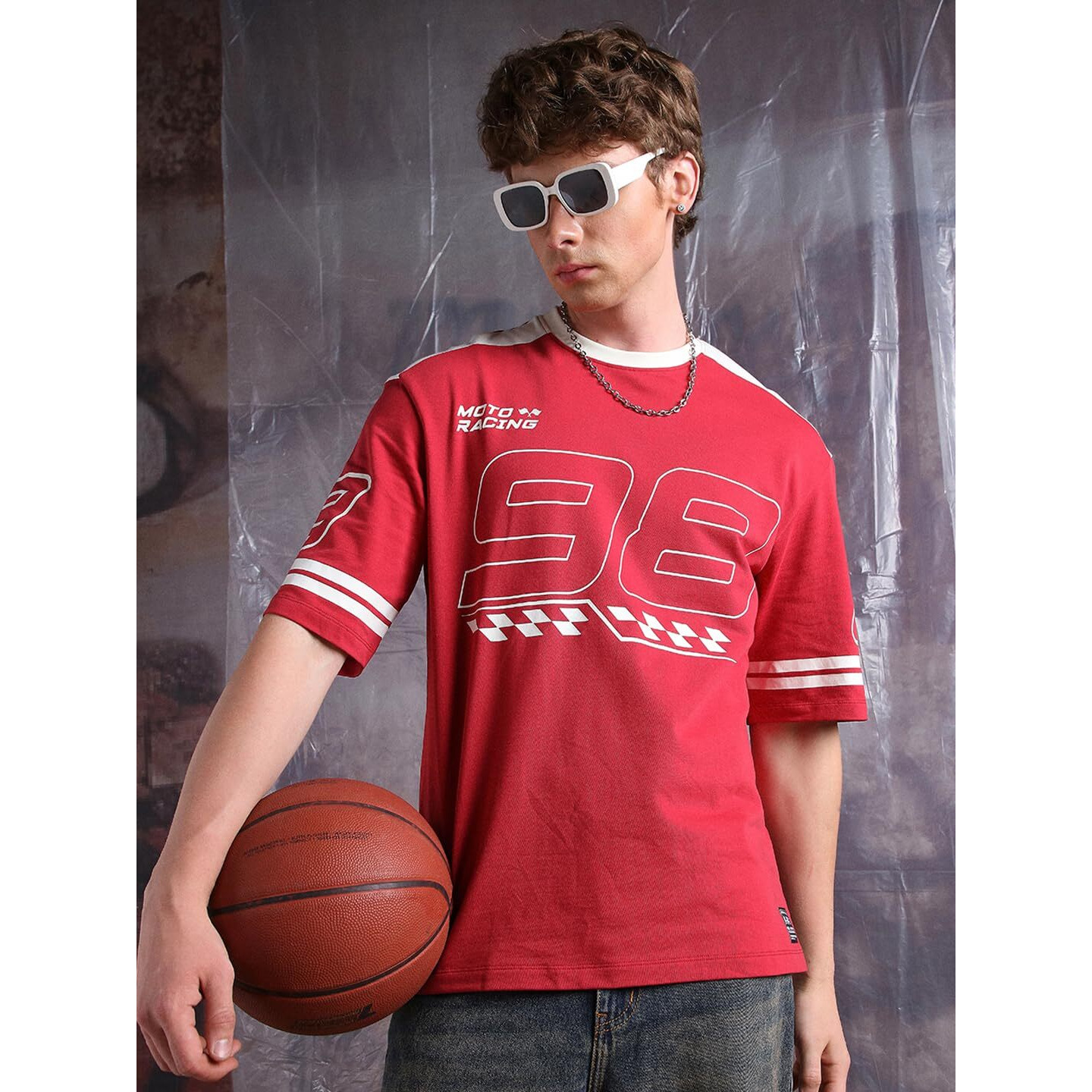 Hubberholme Men Printed Oversized Round Neck Half Sleeves Tshirts 24 Red