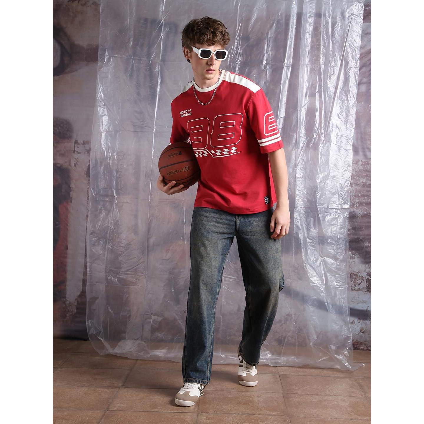 Hubberholme Men Printed Oversized Round Neck Half Sleeves Tshirts 24 Red