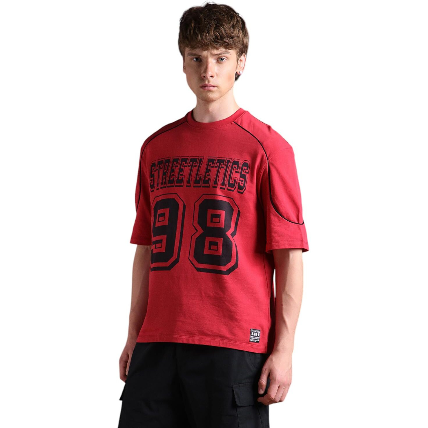 Hubberholme Men Printed Oversized Round Neck Half Sleeves Tshirts 2 Red