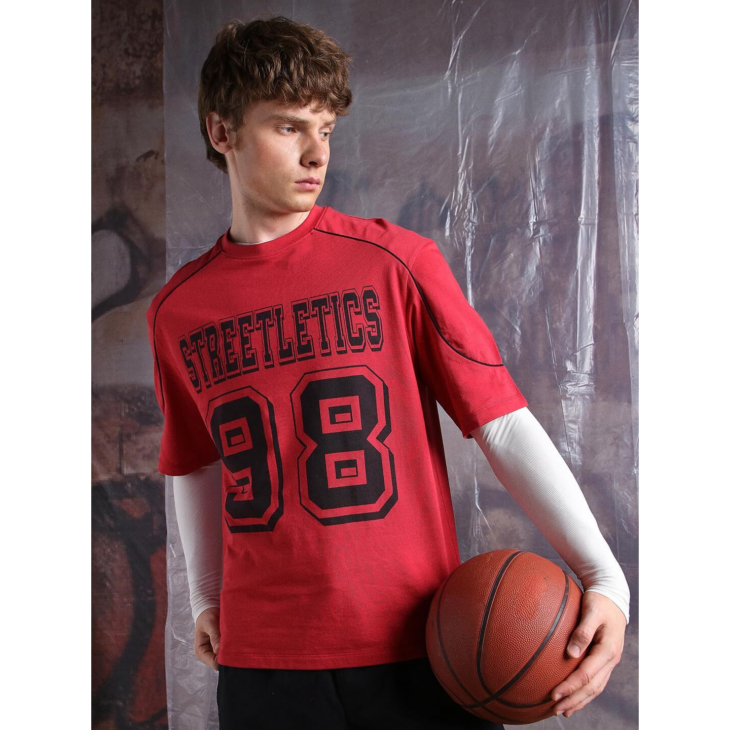Hubberholme Men Printed Oversized Round Neck Half Sleeves Tshirts 2 Red