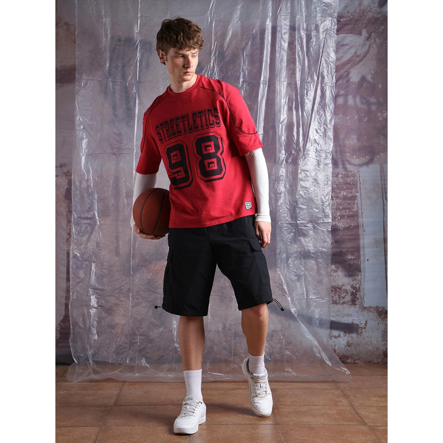 Hubberholme Men Printed Oversized Round Neck Half Sleeves Tshirts 2 Red