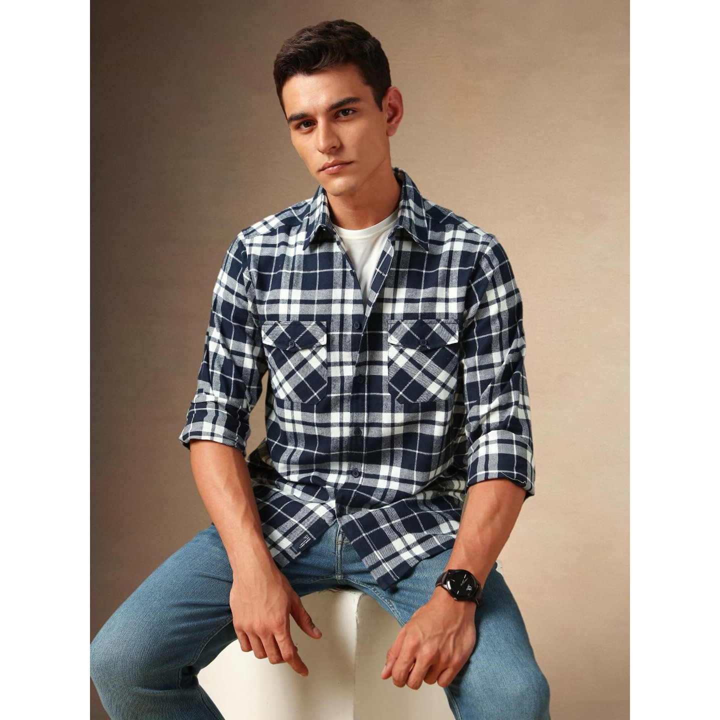 Dennis Lingo Flannel Check 100% Cotton Relaxed Fit Full Sleeves Shirt For Men Navy Blue