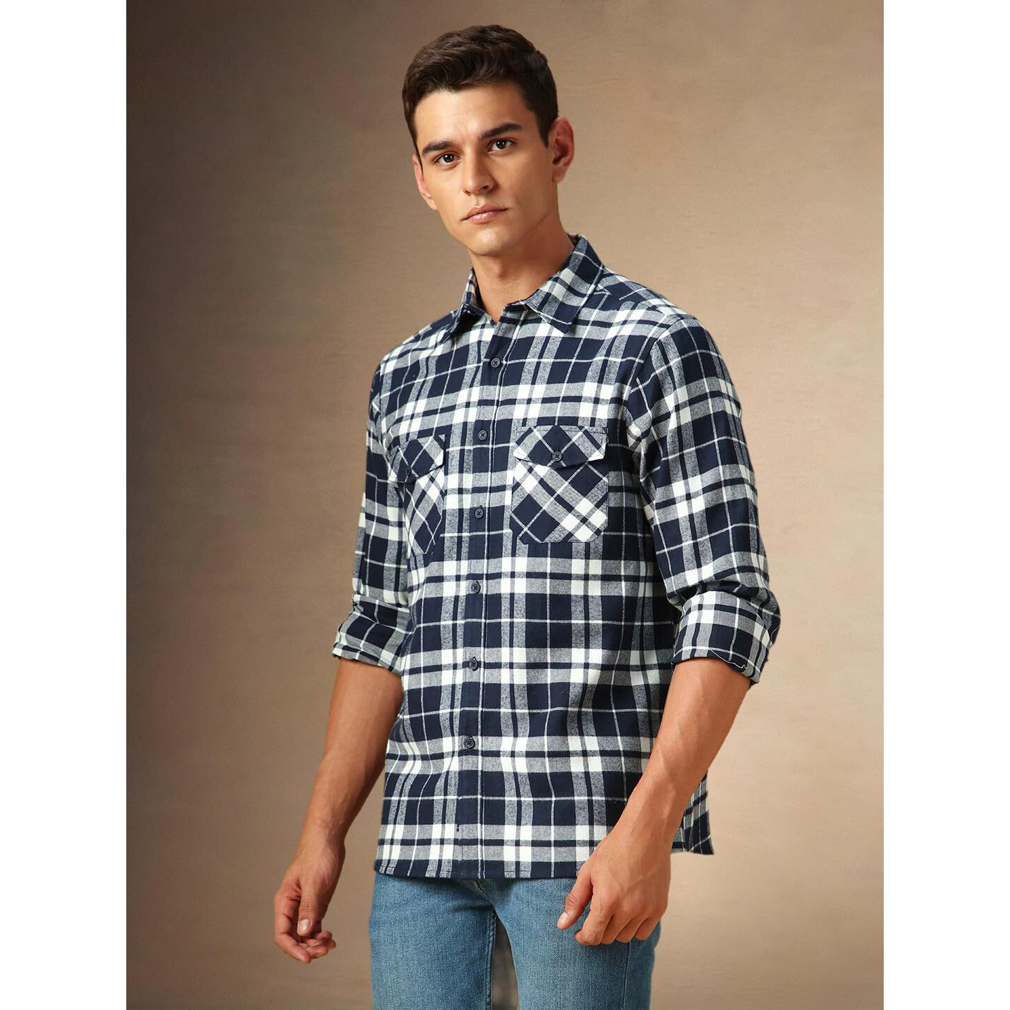 Dennis Lingo Flannel Check 100% Cotton Relaxed Fit Full Sleeves Shirt For Men Navy Blue