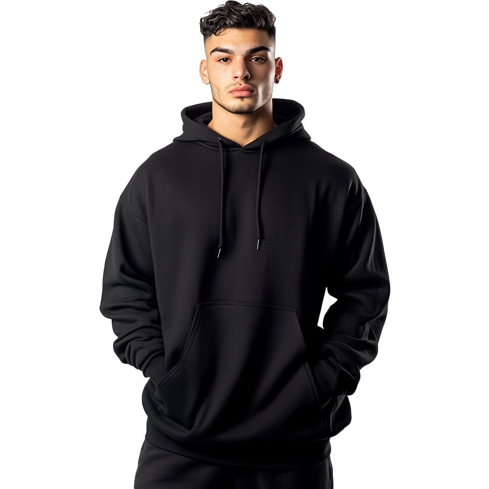 Nobero Men's Cotton Neck Hooded Sweatshirt (1M-Twrh-C0737_Black