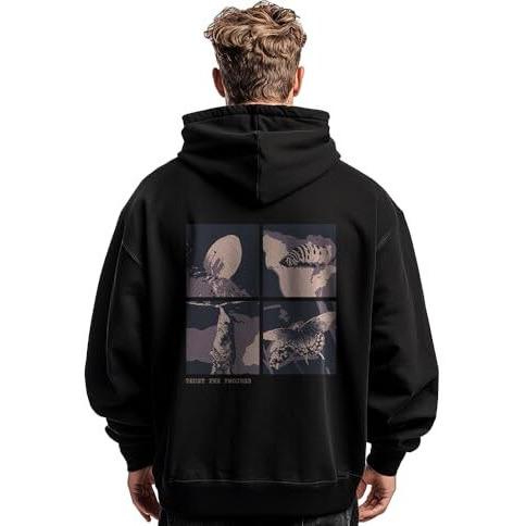 Nobero Men's Cotton Neck Hooded Sweatshirt (1M-Twrh-C0737_Black