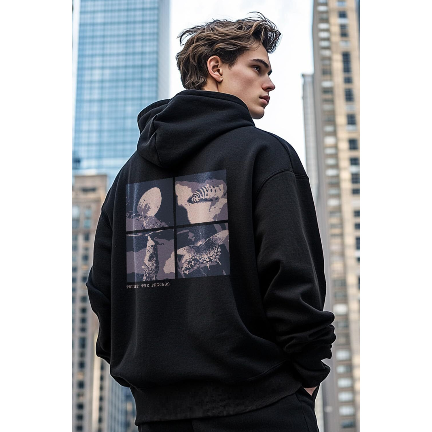 Nobero Men's Cotton Neck Hooded Sweatshirt (1M-Twrh-C0737_Black