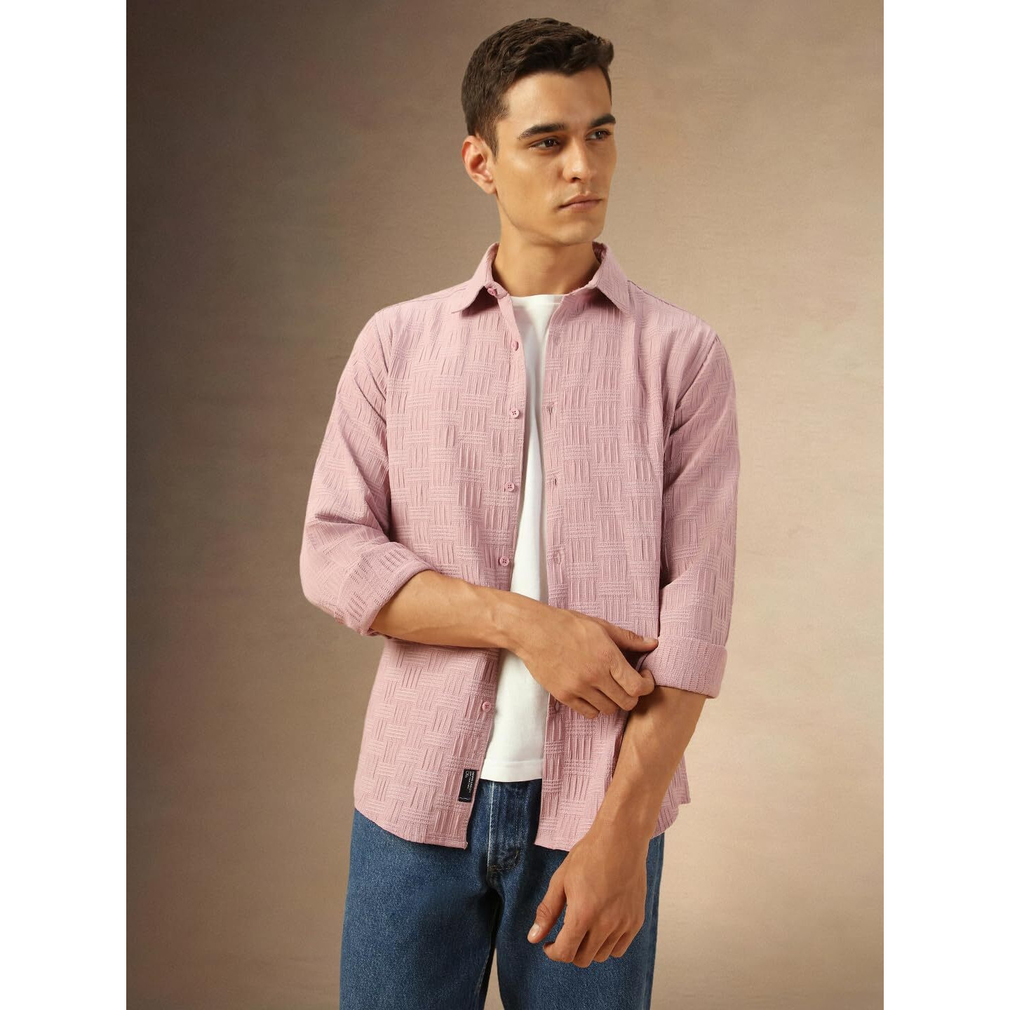 Dennis Lingo Men Regular Fit Cotton Solid Full Sleeves Spread Collar Shirt Pink