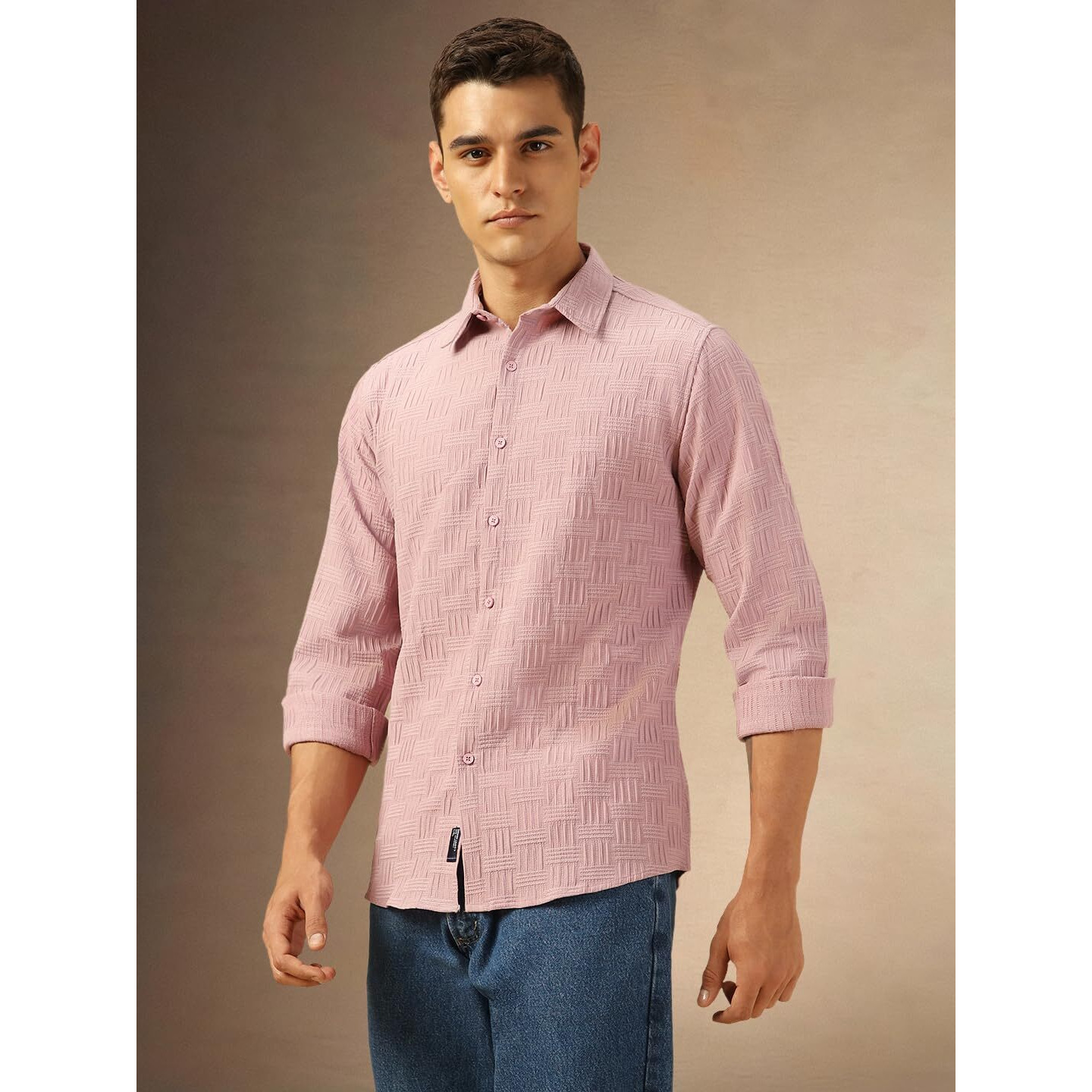 Dennis Lingo Men Regular Fit Cotton Solid Full Sleeves Spread Collar Shirt Pink