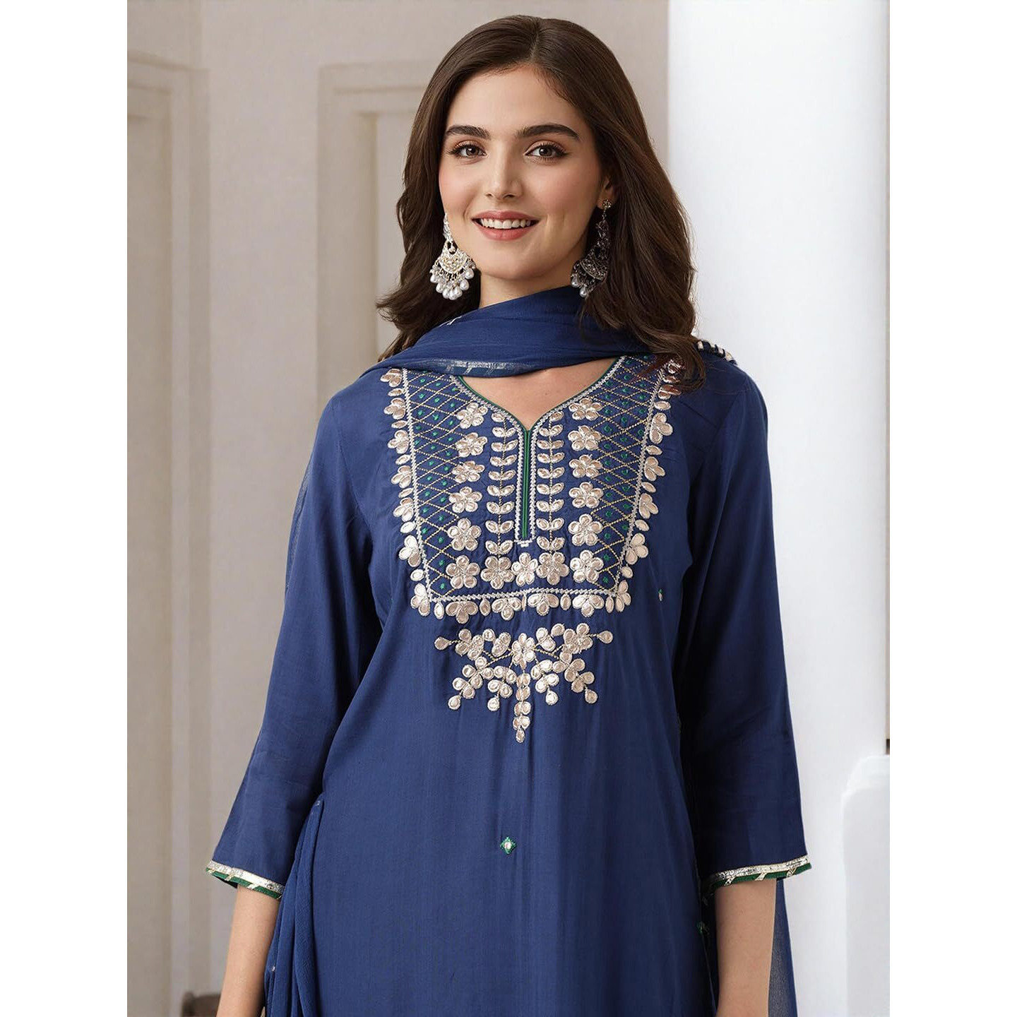 Ishin Gotta Patti Detail Straight Kurta With Sharara And Dupatta