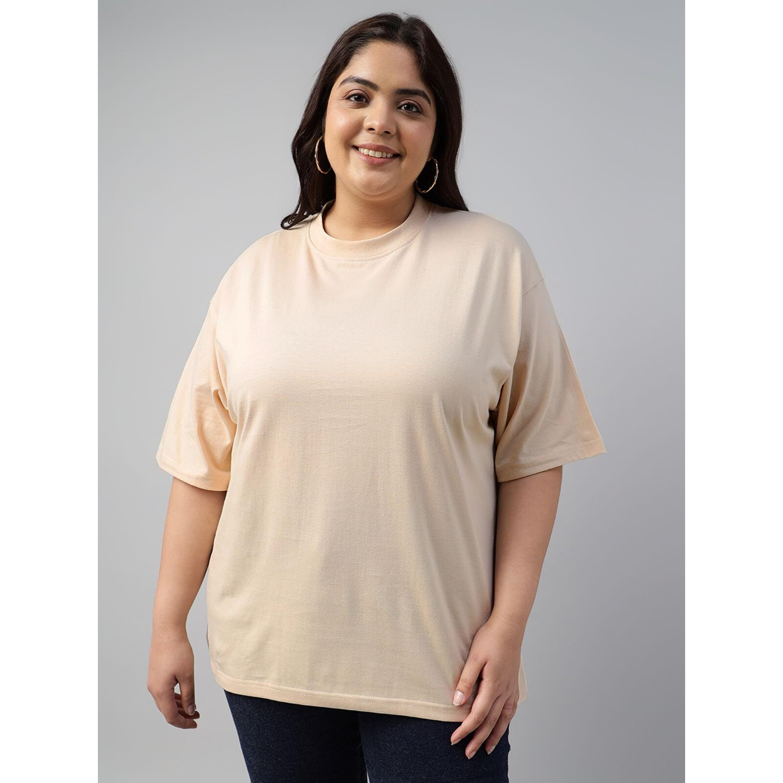 Juneberry 100% Pure Cotton Oversized Baggy Fit Core Solid Half Sleeve Plus Size T-Shirt For Women & Girls (Ps_Jb_Swanwhite_3Xl)