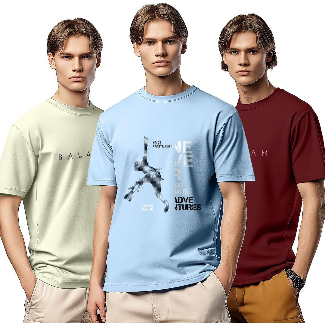 Nobero Men Regular Fit Printed T Shirt (Pack Of 3)(1M-Twts-C0945-213X7_Aloe Green/Powder Blue/Wine Red_3Xl)