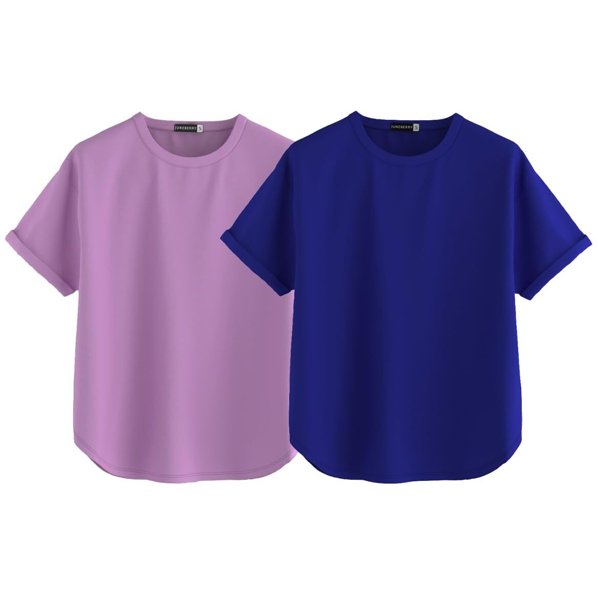 Juneberry Pure 100% Cotton Oversized Loose Baggy Fit Round Neck With Drop Shoulder Lilac & Royal Blue Half Sleeves Boyfriend T-Shirt For Women & Girls (Po2_Bf_42Ll_39Rb_Xxl)